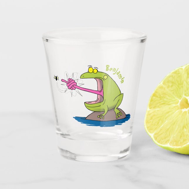 Verre A Shot Drôle dessin animé de grenouille et mouche (Devant)