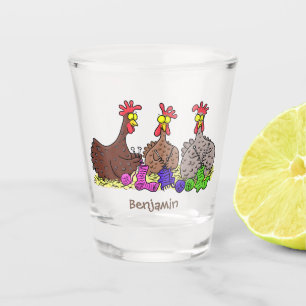 Verre A Shot Drôle dessin animé de poulets de tricot