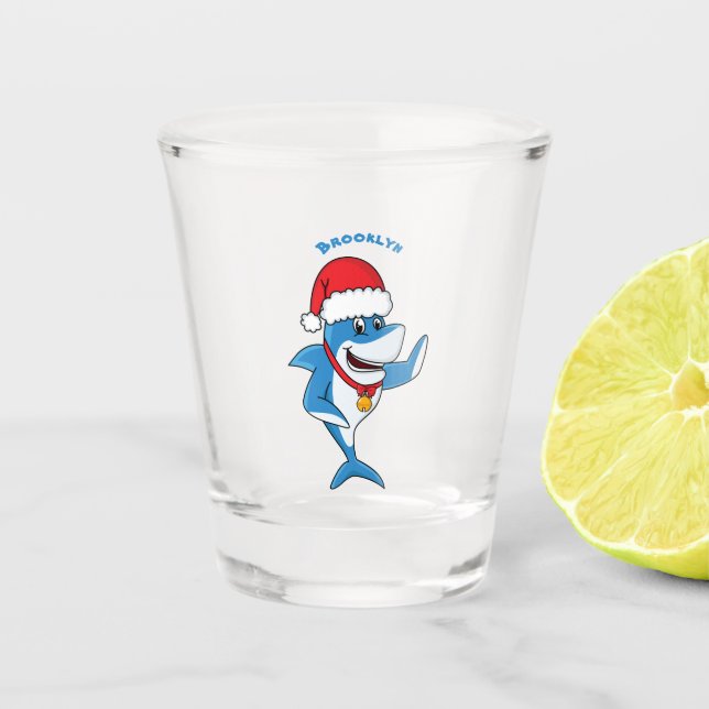 Verre A Shot Drôle dessin animé de requin de Noël (Devant)