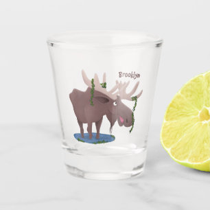 Verre A Shot Drôle dessin animé d'orignal heureux