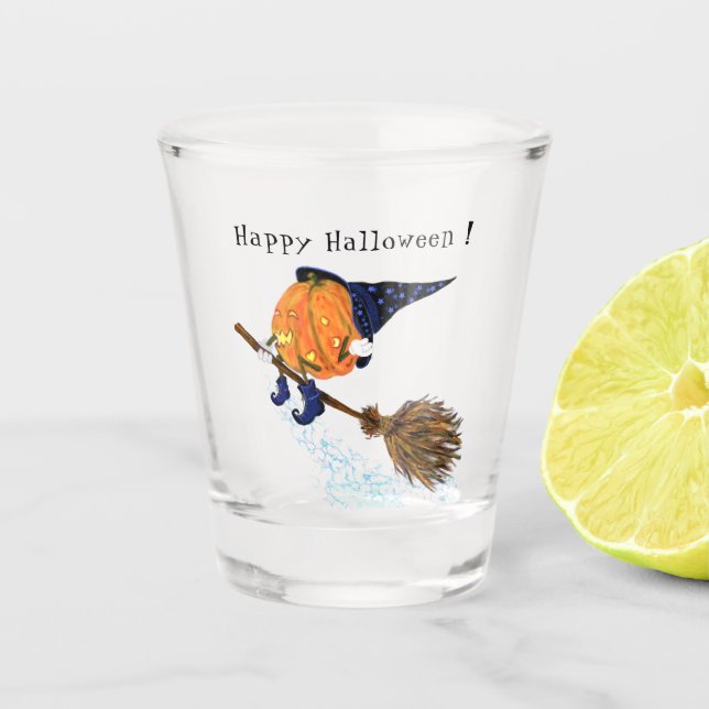 Verre A Shot Drôle Halloween Shot Verre Sorcière Citrouille Vol (Devant)