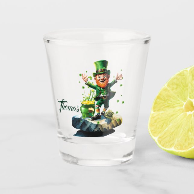 Verre A Shot Drôle heureux leprechaun (Devant)