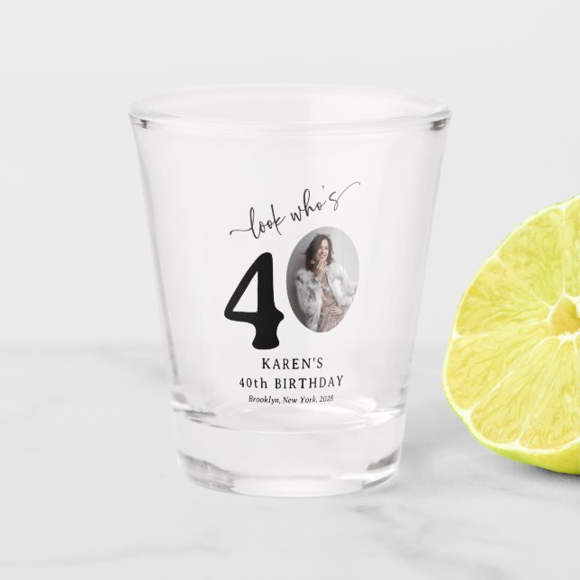 Verre A Shot Drôle 'Look Who's 40' Elégant 40ème Anniversaire (Devant)