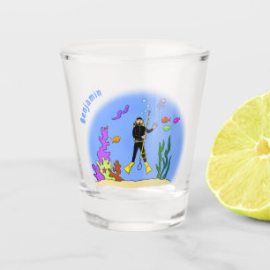 Verre A Shot Drôle plongeur et poisson mer créatures dessin ani