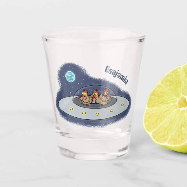 Verre A Shot Drôle poule dans l'espace dessin animé (Devant)