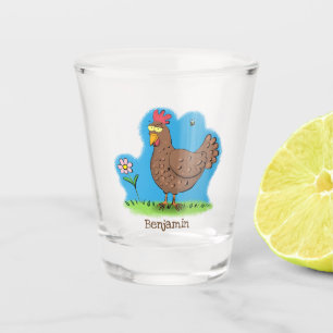 Verre A Shot Drôle poulet rustique whimsical dessin animé