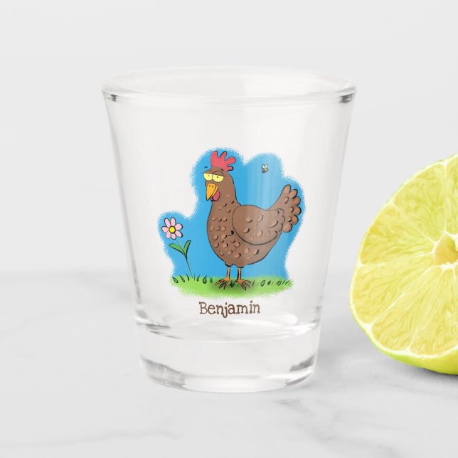 Verre A Shot Drôle poulet rustique whimsical dessin animé (Devant)