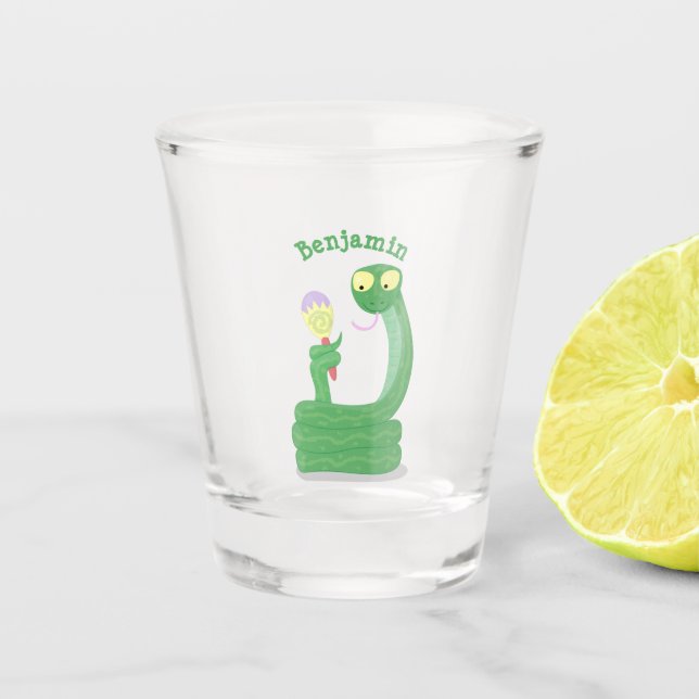 Verre A Shot Drôle serpent vert avec caricature maraca (Devant)