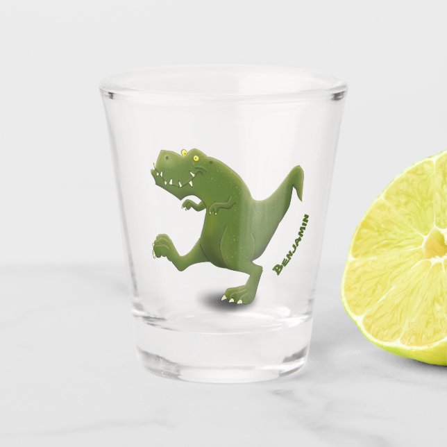 Verre A Shot Drôle T rex dinosaure dessin animé humour (Devant)