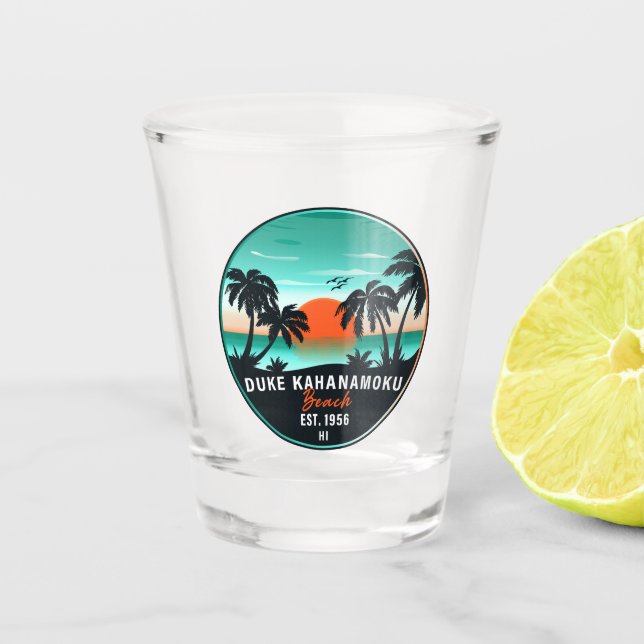 Verre A Shot Duke Kahanamoku Beach Hawaii Retro Sunset Souvenir (Devant)