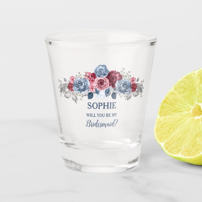 Verre A Shot Dusty Blue et Bourgogne, sois ma demoiselle d'honn (Devant)
