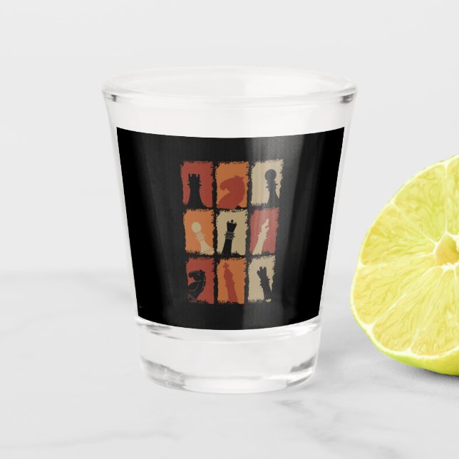 Verre A Shot Échecs - Pièces d'échecs Retro (Devant)