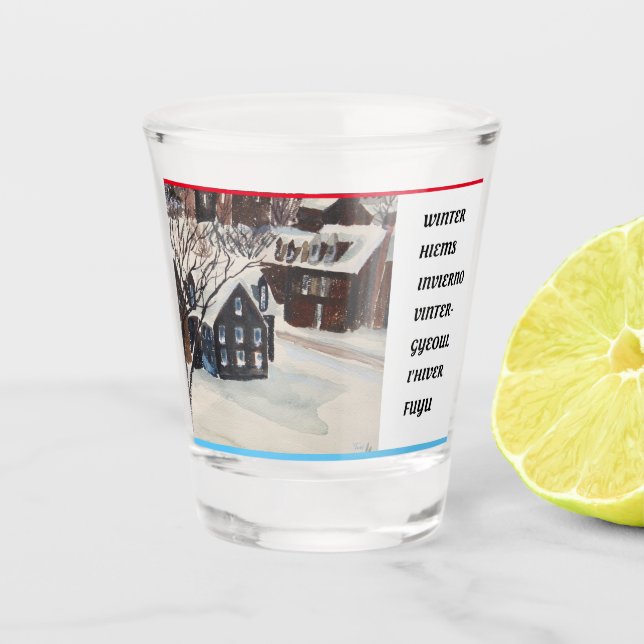 Verre A Shot Écrit en sept langues l'hiver (Devant)