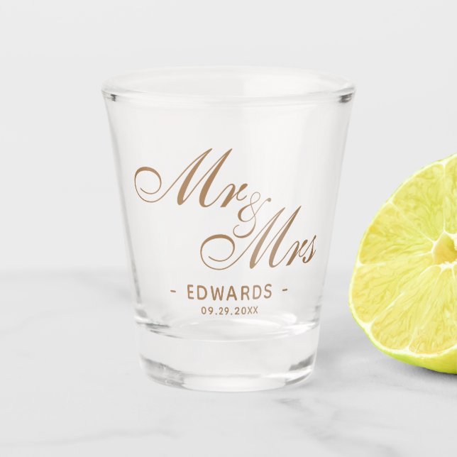 Verre A Shot Écriture Classique Or Mr et Mme Cadeau de Mariage  (Devant)