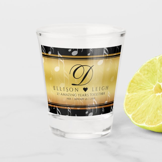 Verre A Shot Élégant 27e anniversaire de Mariage de musique (Devant)