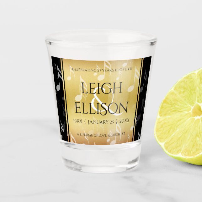 Verre A Shot Élégant 27e anniversaire de Mariage de musique (Devant)