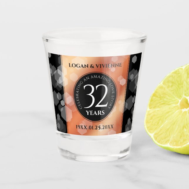 Verre A Shot Élégant 32ème anniversaire de Mariage de bronze (Devant)