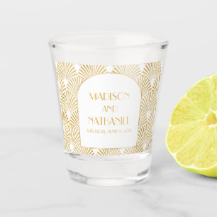Verre A Shot Elégant Blanc Or Géométrique Mariage Art Déco