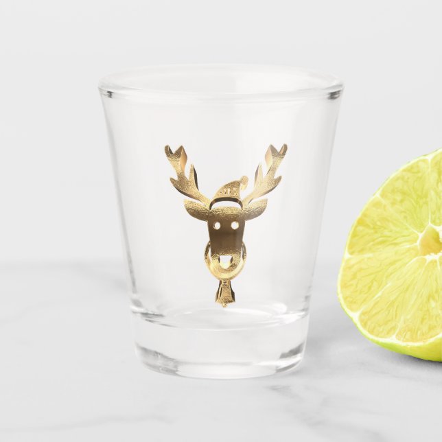 Verre A Shot Élégant Faux Gold Reindeer Santa Hat Noël (Devant)