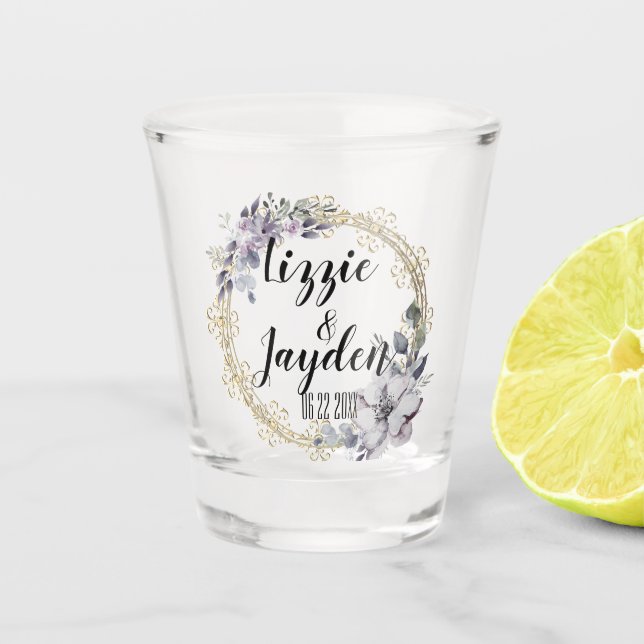 Verre A Shot Élégant Lavande Floral Mariage Wreath (Devant)