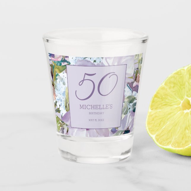 Verre A Shot Élégant lilas violet floral 50e anniversaire (Devant)