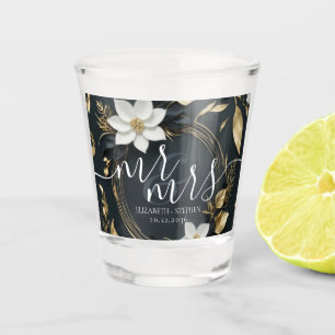 Verre A Shot Élégant Mariage de couronnes florales noir blanc e
