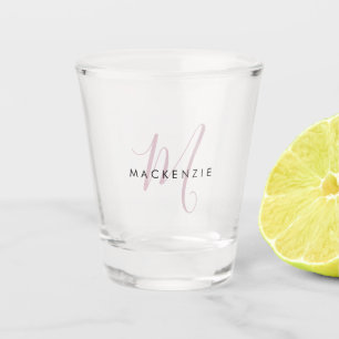Verre A Shot Élégant Moderne Blush Pink Script Monogramme