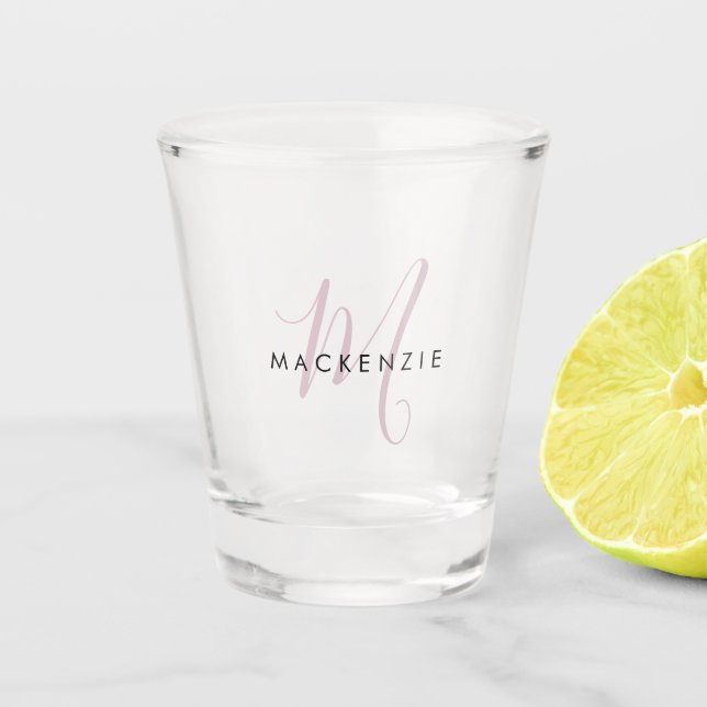 Verre A Shot Élégant Moderne Blush Pink Script Monogramme (Devant)