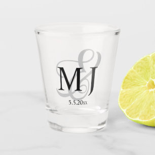 Verre A Shot élégant monogramme de mariage gris noir minimal