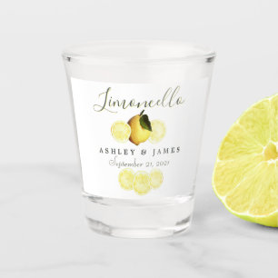 Verre A Shot Élégant Script Aquarelle Citron Mariage Limoncello