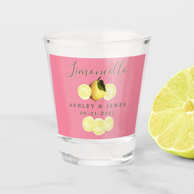 Verre A Shot Élégant Script Aquarelle Citron Mariage Limoncello (Devant)