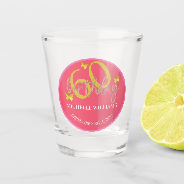 Verre A Shot Élégante Parties scintillant Gold Butterfly Callig (Devant)