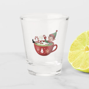 Verre A Shot Elfe Drôle Prenant un Bain de Matcha pour Noël