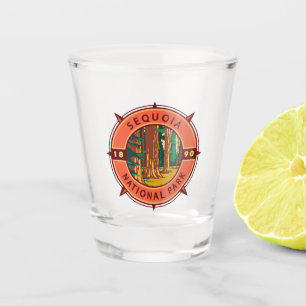 Verre A Shot Emblème de compass rétro du parc national Sequoia