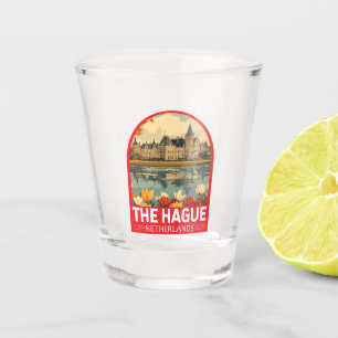 Verre A Shot Emblème de La Haye Pays-Bas Travel Art
