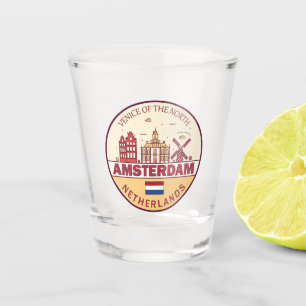 Verre A Shot Emblème Skyline d'Amsterdam Pays-Bas City