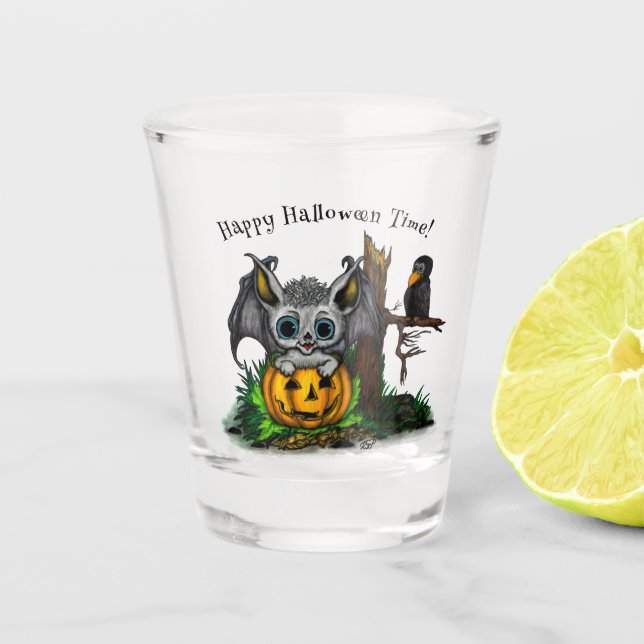 Verre A Shot En attente d'Halloween, Bat mignonne et Corbeau (Devant)