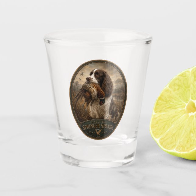 Verre A Shot English Springer Spaniel avec faisan    (Devant)