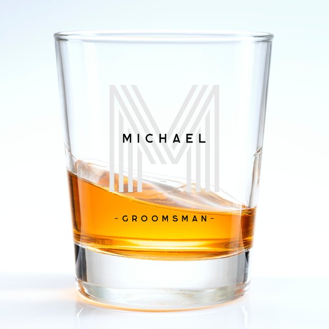 Verre A Shot Enterrement de vie de garçon de mariage en monogra (Black Monogram Groomsman Wedding Bachelor Party Shot Glass)