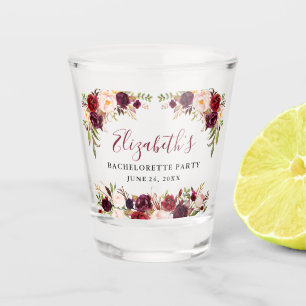 Verre A Shot Enterrement de vie de jeune fille Burgundy Aquarel