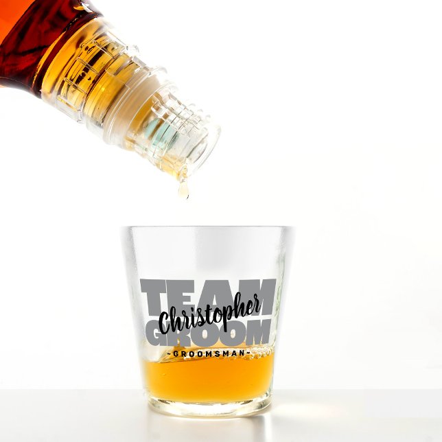 Verre A Shot Équipe Marié Enterrement de Vie de Garçon Garçon d (Team Groom Bachelor Party Groomsman Black Gray Shot Glass)