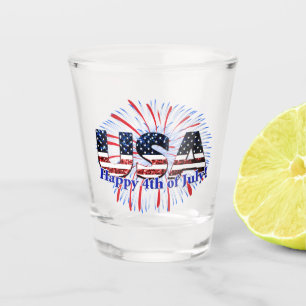 Verre A Shot Etats-Unis drapeau texte parties scintillant feux 