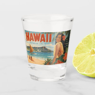 Verre A Shot Évasion Aloha de la fille hula hawaïenne vintage p