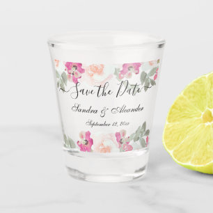 Verre A Shot Faire-part de mariage Fleurs rose saumon "Save the