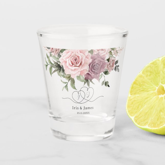 Verre A Shot Faveur de mariage floral rose cannelle blush (Devant)