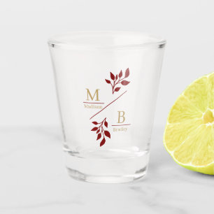Verre A Shot Faveur de mariage monogramme de couple de feuillag