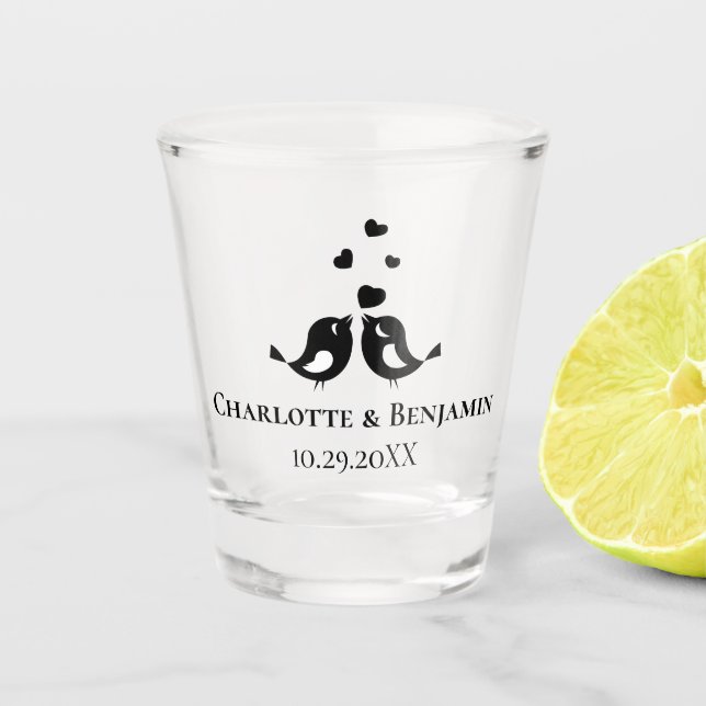 Verre A Shot Faveurs de mariage noir à monogramme  (Devant)