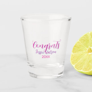 Verre A Shot Félicitations diplômé rose violet nom année 20XX d