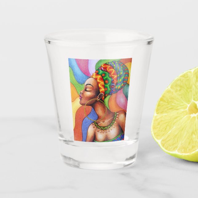 Verre A Shot Femme africaine avec cire tissu traditionnel (Devant)