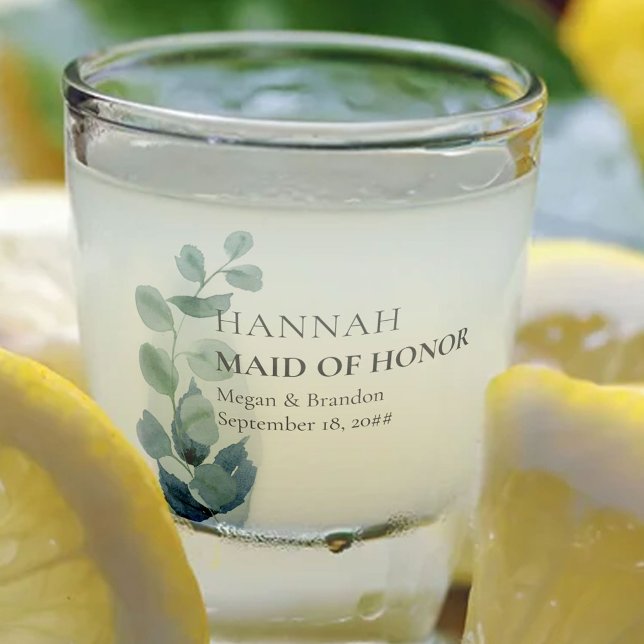 Verre A Shot Femme d'honneur Eucalyptus Mariage de verdure Cust (Créateur téléchargé)